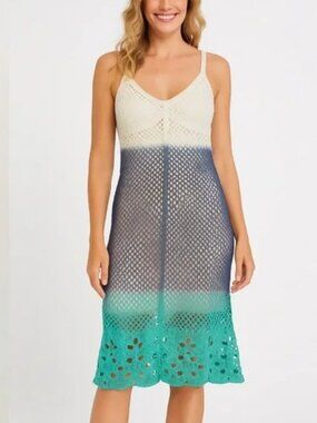 California Moonrise Crochet Blue Green Ombre Dress Size Medium